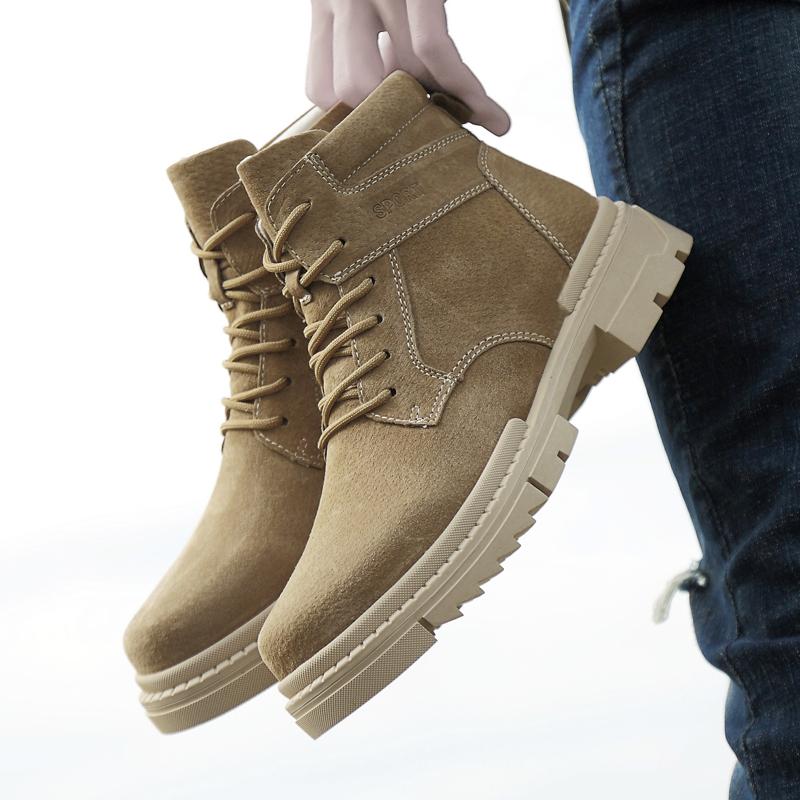 Брендовые классические туфли цвета песочного хаки на толстой подошве с высоким верхом, новые модные мужские зимние ботинки, зимние ботильоны для мужчин, теплые мужские ботинки на шнуровке