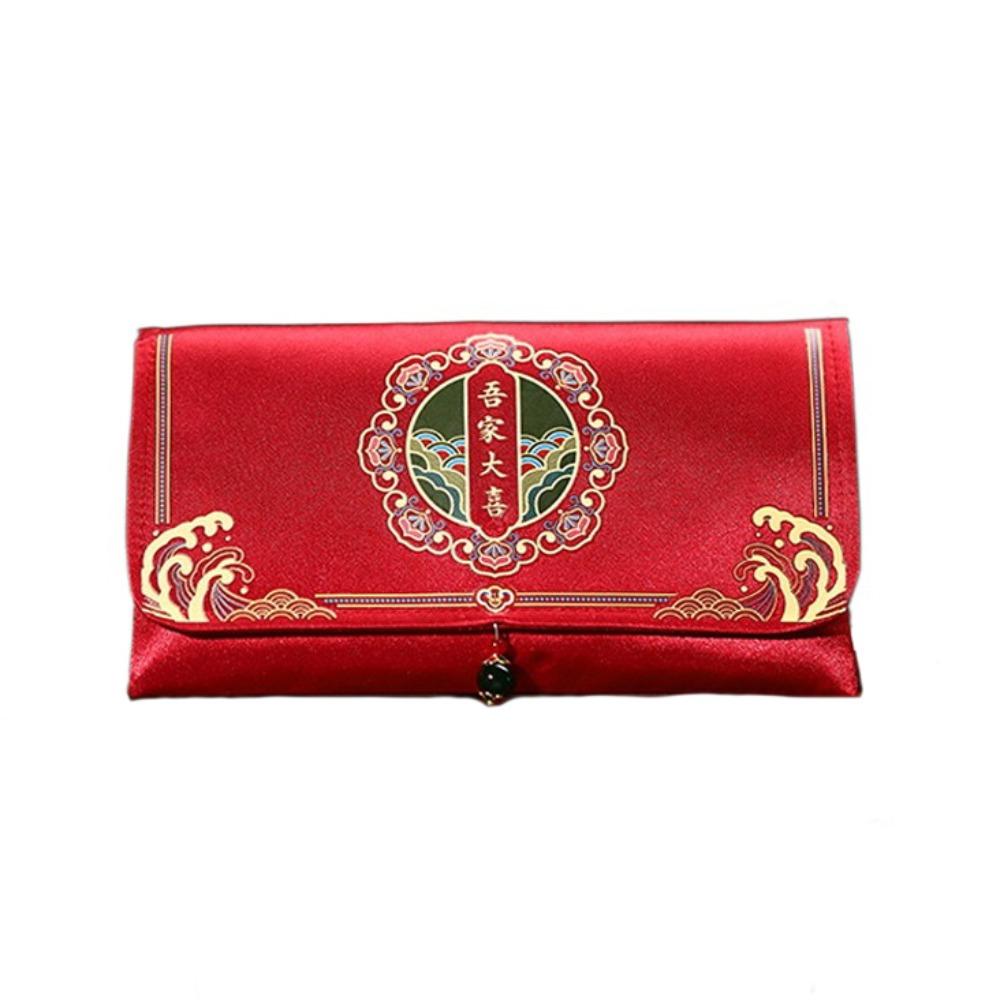Вышивка Парча Красный Конверт Атлас Новогодний Красный Конверт Свадебные Красные Кармашки Помолвка