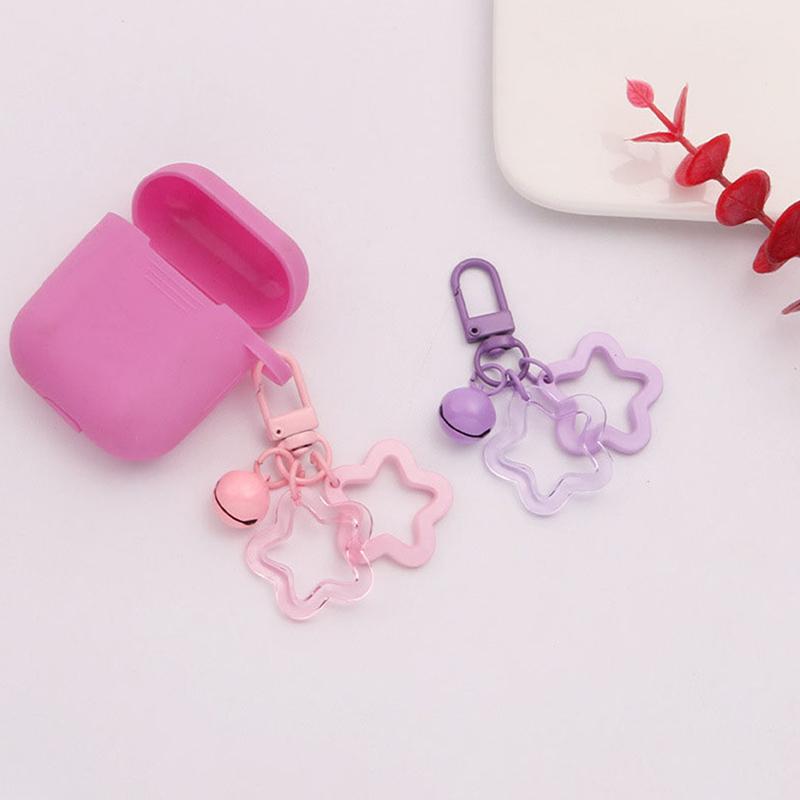 Hollow Five-Pointed Star Bell Pendant Car Hanging Keychain Candy Color Bag Keyring Diy Jewelry Making Key Ring For Women Girl