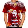 Summer Cartoon Santa Claus Snowman Print Casual Breathable Comfortable T-shirt- Soft Medium Elastic Polyester Fiber Fabric Summer Loose Casual Wear