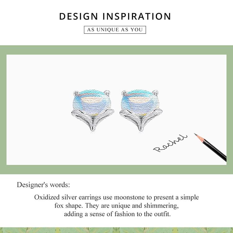 WOSTU 925 Sterling Silver Animals Moonstone Cute Fox Stud Earrings For Women Fashion Party Jewelry Gift
