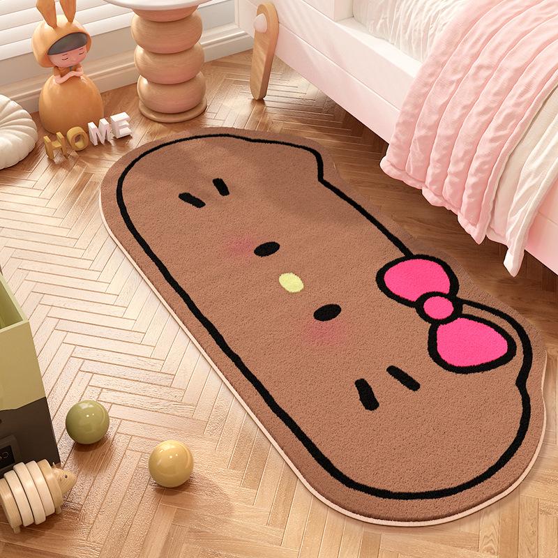 Розовый прикроватный коврик Hello Kitty из искусственного кашемира - Милый, Девичий, Нескользящий, Легко чистить, Износостойкий