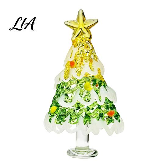 Decorative Christmas Collectibles Hand Blown Glass Tree Figurine, Mini Tabletop Ornaments Xmas Ornament, Handmade Desktop Holiday Decoration