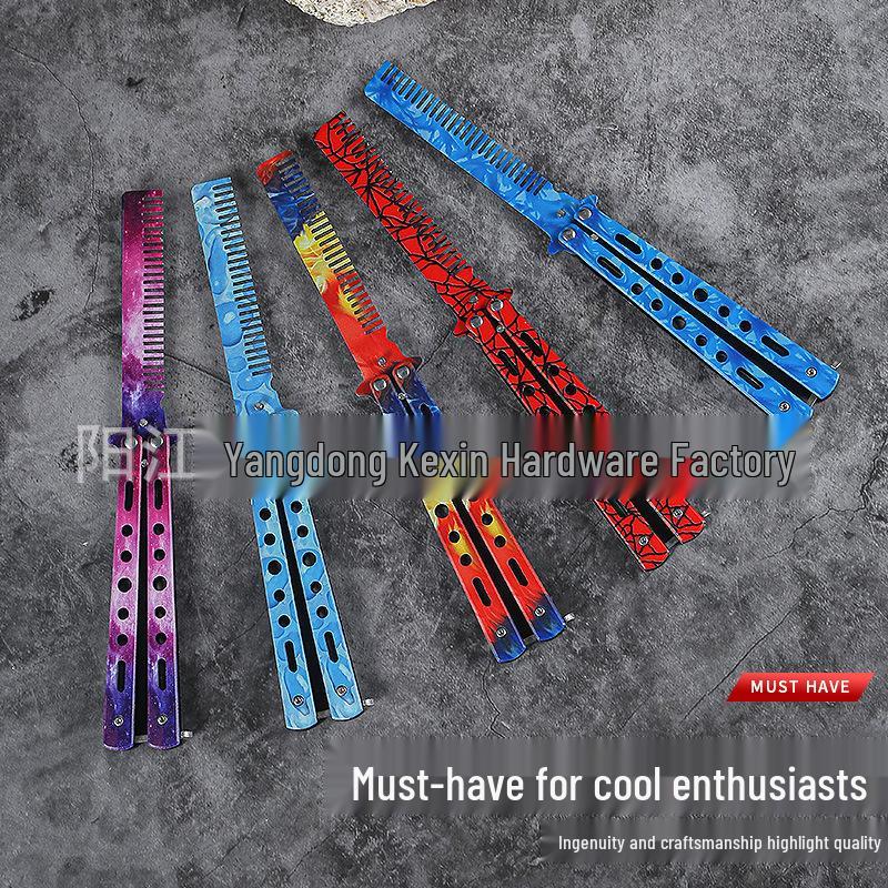 Stainless Steel Unsharpened Butterfly Practice Comb - Outdoor Training Butterfly Knife