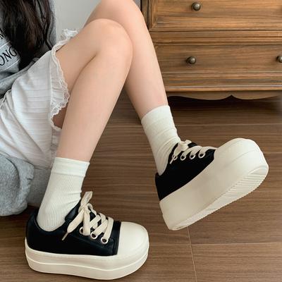 Женские парусиновые туфли Queen Fan Black Retro Platform Low Top, новинка осени 2025 года, повседневные туфли на платформе