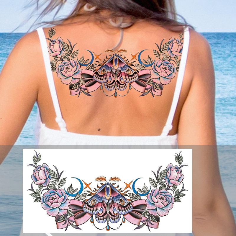 Тату-наклейка на грудь с трехсторонним Буддой и цветком дракона через плечо, новая полудоспешная буквенная тату-наклейка против пота