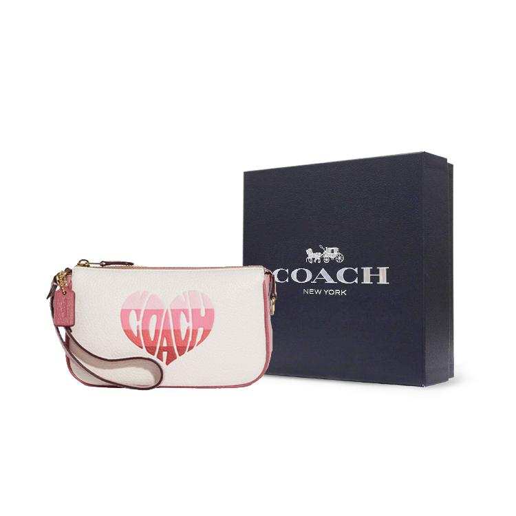 New COACH Nolita Cow Leather Pochette, Shoulder Bag, Wrist Bag, Clutch Small Size Women's White & Pink CA797-IMCAH