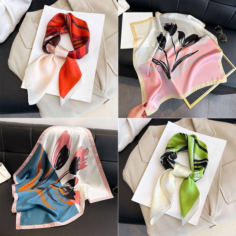 Polyester Lily Scarves Wrap Square Neckerchief Fashion Silk Hair Bands Female Accessories
