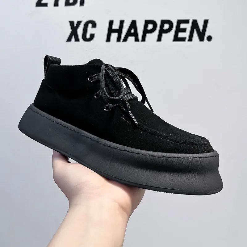 Мужские ботильоны из замши и коровьей кожи, обувь с высоким верхом, мужские ботинки на шнуровке в стиле милитари, прошитые вручную нитью, повседневная обувь, зимние теплые мужские ботинки