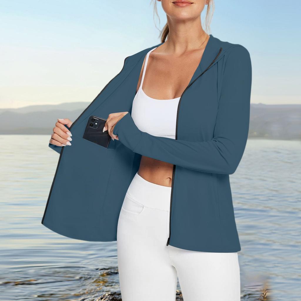 Женская рубашка от солнца Ice Silk Hoodie с длинным рукавом Outdoor Hiking Summer Coat