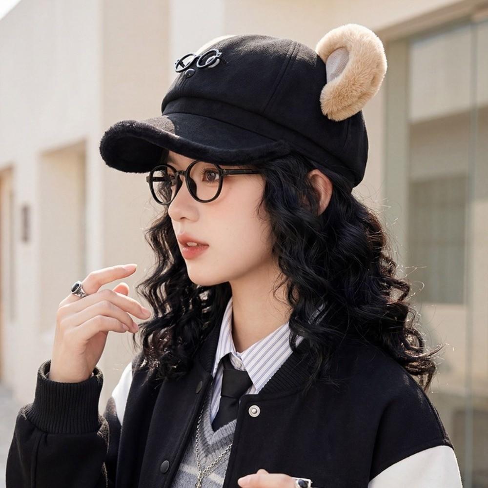 Thickened Octagonal Cap Cartoon Bear Beret Hat Cute Baseball Hat