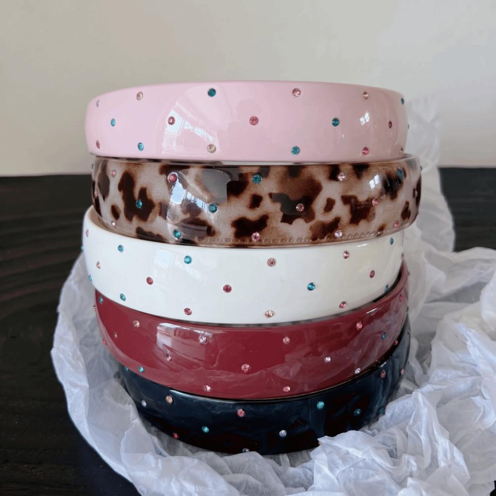 Leopard Print Acrylic Rhinestone Headbands Colorful Hair Accessories Luxury Wide Hair Hoops  Daily