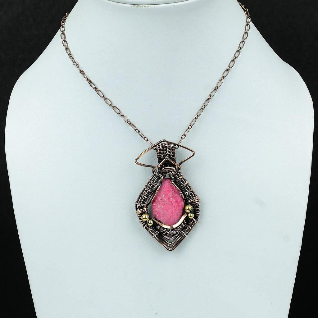 Подвеска из тулита, медная проволочная обертка, ювелирные изделия из тулита, подвеска из натурального драгоценного камня, медная проволочная обертка, ювелирные изделия ручной работы, подарок жене