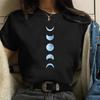 Moon PrintWomen Harajuku Летняя футболка Женская мода Черные топы Смешная женская футболка Повседневная футболка Женская одежда Y2k Милые топы