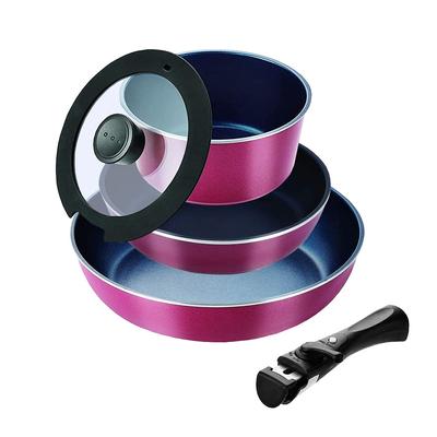 Набор из 5 предметов посуды Pearl Metal Stack Plus с синим алмазным покрытием IH, красный HB-5629