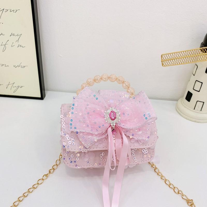 Trendy And Cute Kids Pearl Handheld Bag With Lovely Bow And Breathable Pvc Material