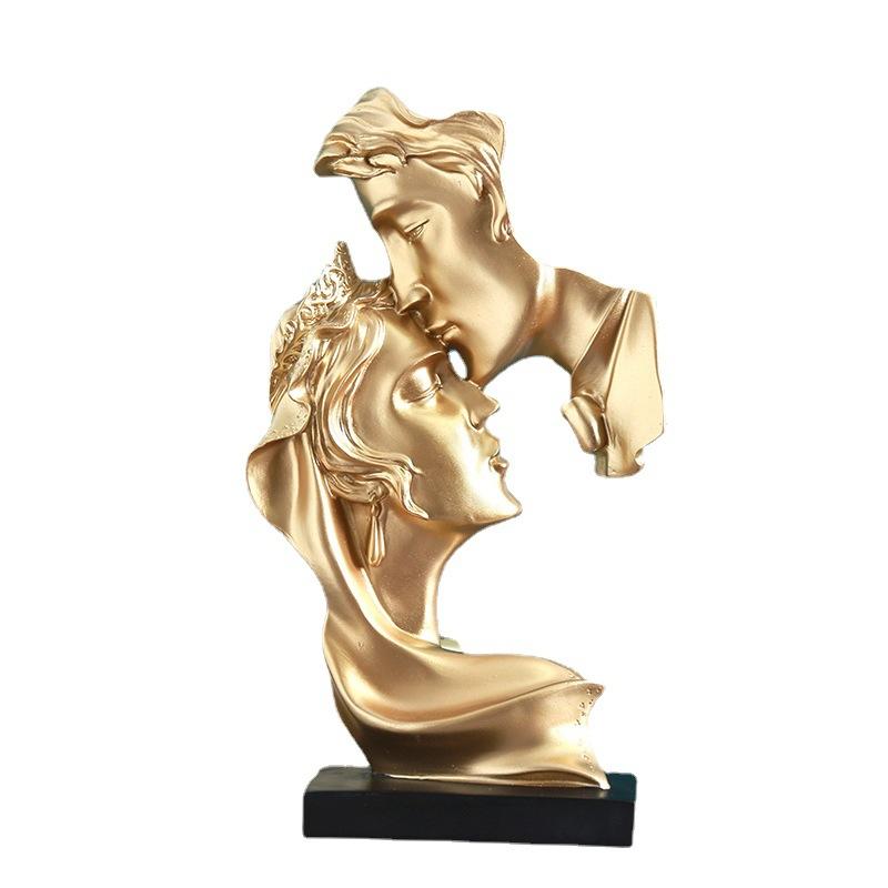 Творческий поцелуй Глубокая любовь Пара Статуя смола Ручная работа Украшение для дома Украшение для гостиной Осеннее украшение Украшение Свет Роскошь