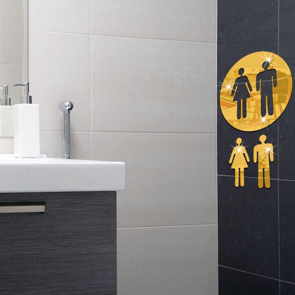 Entrance Bathroom Door Washroom Sign Poster Toilet Wall Stickers Woman & Man Mirror Surface Decal
