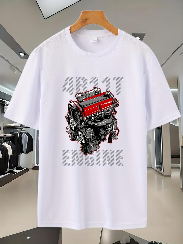 Navy Blue "4B11T ENGINE" Graphic T-shirt - Casual