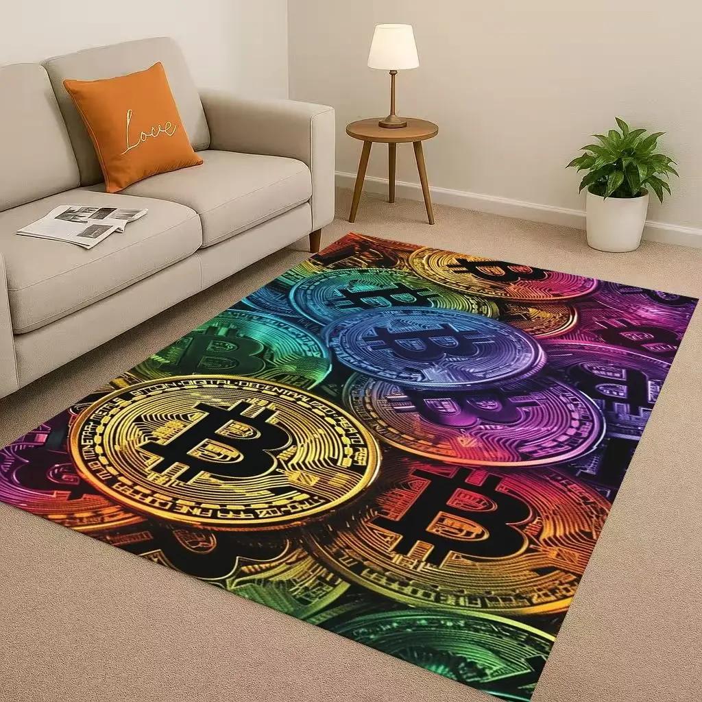 HD Rich BTC Bitcoin Печатная плата Искусство Мультяшный Ковер Ковер с Нескользящей Основой для Гостиной Спальни Игровой Комнаты Дивана, Домашний Декор Коврик для Входа