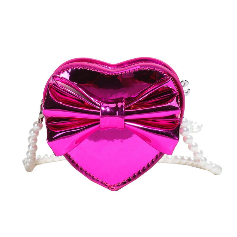 Мини-сумка в форме сердца с бантом, жемчужной цепочкой и застежкой-молнией для повседневного использования