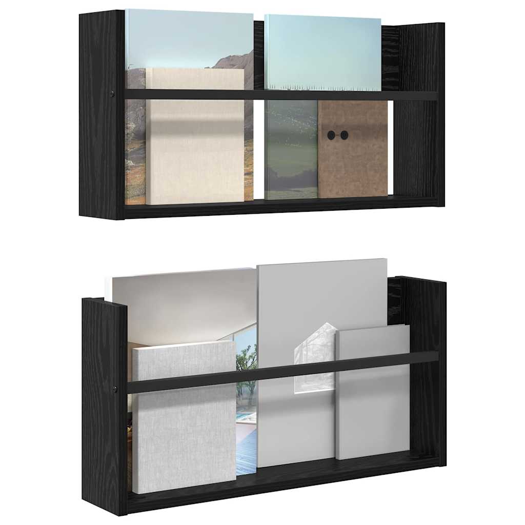 Magazine Shelf 2 pcs Black Oak Effect 60 x 12 x 30 cm