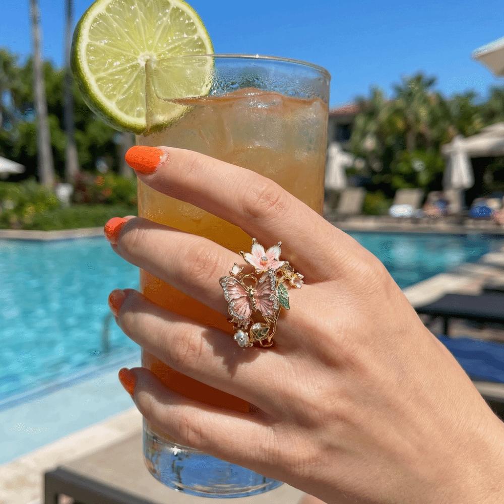 Oil Dripping Butterfly Ring Elegant Finger Jewelry Sweet Opening Finger Ring  Ladies Jewelry