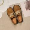 Fashion Retro Flat Sole Single Shoes 2024 Autumn New Frosted Breathable Cow Rib Sole Small Leather Shoes Durable Casual Women's Shoes