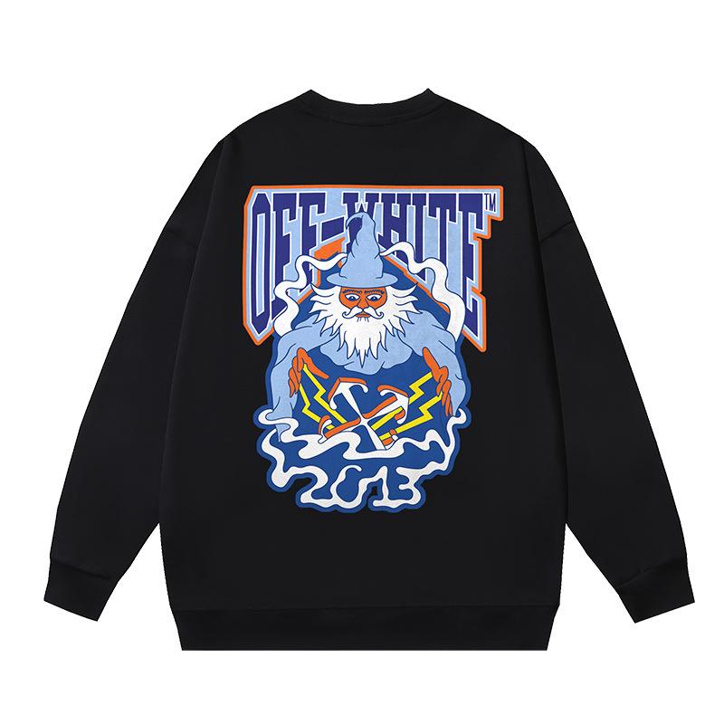 1111 Off-White Весна-Осень 2026 Новая Мужская и Женская Толстовка с Круглым Вырезом с Принтом Узора Волшебного Старика OW