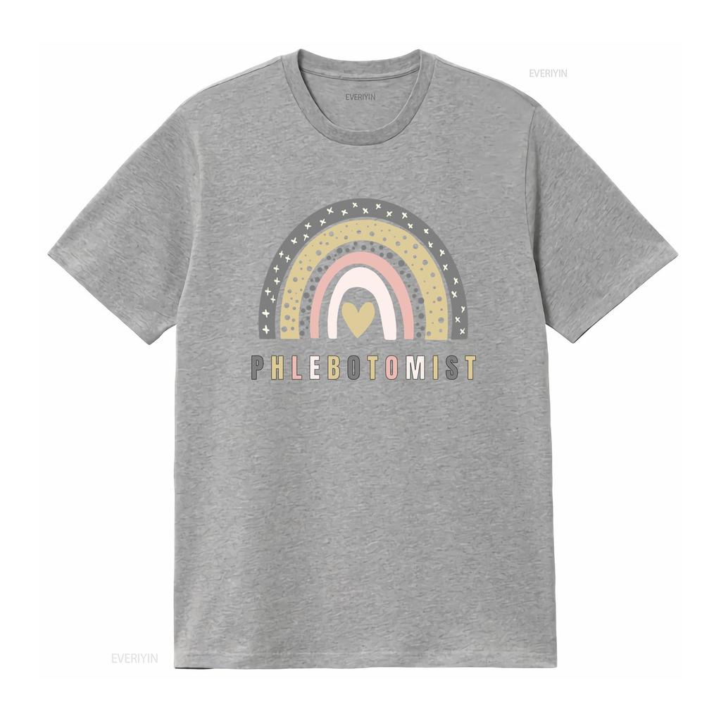 Cute Boho Phlebotomist Rainbow Heart Print Casual T Shirt Vintage Washed Stylish Streetwear Designer Clothes Homme Breathable