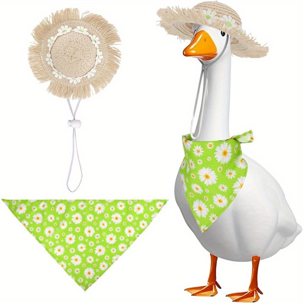 Pastoral Style Porch Goose Outfits, Summer Autumn Goose Clothes Dress Set Buckwheat Hat & Bandana Scarf for 23" Lawn Statue Pet Costume