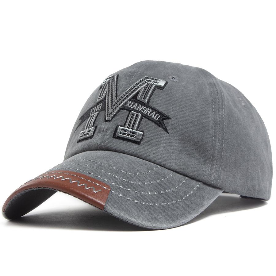 Big M Letter 3D Embroidery Baseball Cap Men Vintage Soft Top PU Leather Trim Brim Women Hat Outdoor Casual Sun Visor Snapback