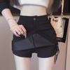 Женская летняя юбка А-силуэта 2024 года черного цвета: Модная юбка в корейском стиле с завязками на бедрах