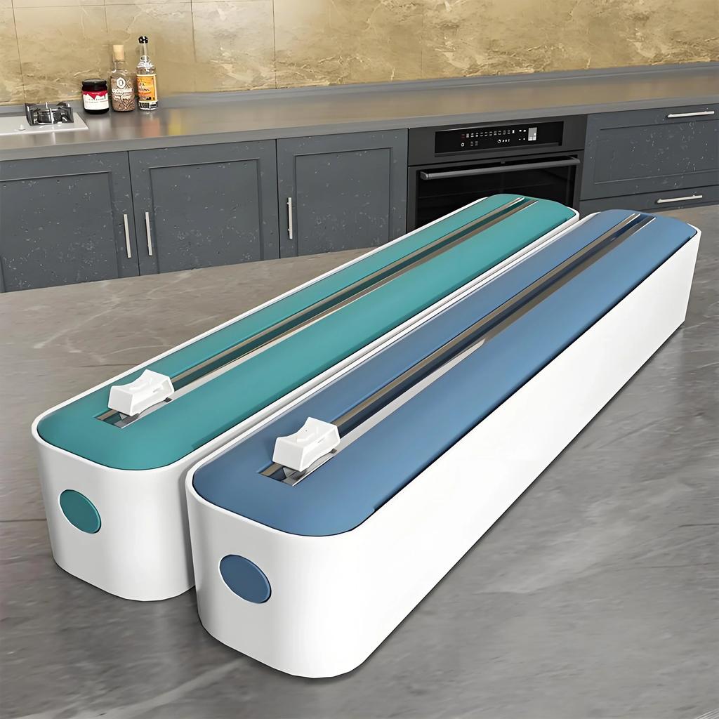 Dual-Action Fresh Wrap Dispenser-Cutter-Multi-Purpose Kitchen Sealer for Plastic,Tin Foil,Baking Paper-Wax Sheets-Packaging Tool