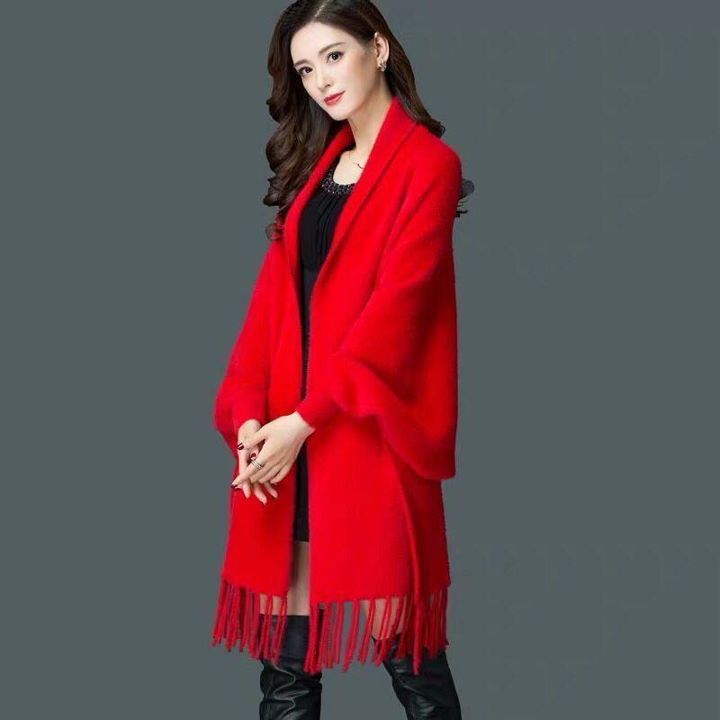Пончо женское, осенне-зимнее, новое норковое пальто с рукавами, однотонная внешняя накидка, женская одинаковая повседневная накидка, кардиган, пальто, топы
