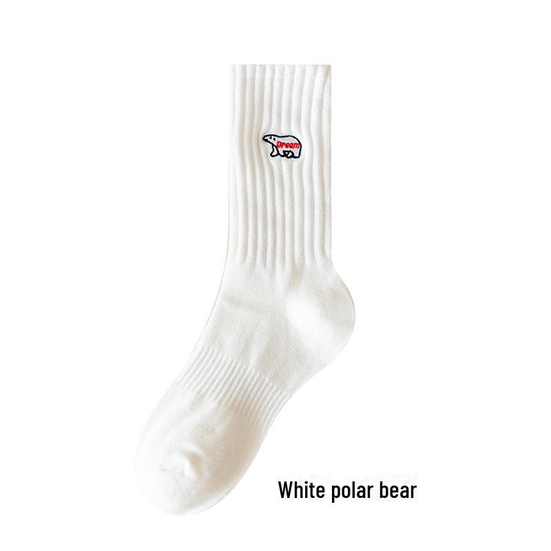 Мужские утолщенные баскетбольные носки средней длины с вышивкой — чистый хлопок для весны, осени и зимы