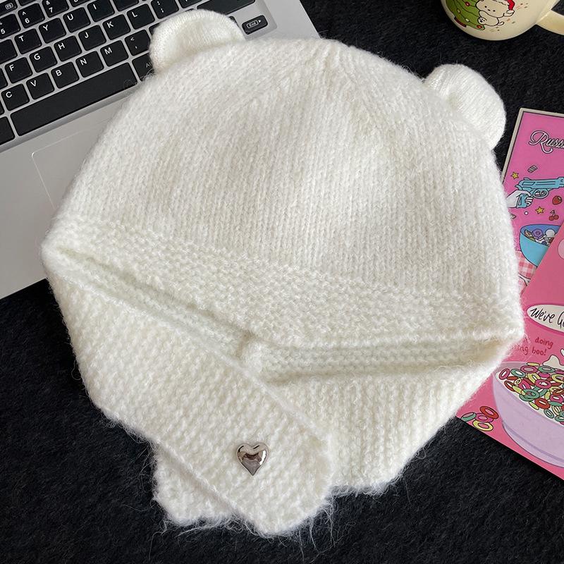 Women’s Knitted Bear Ear Lei Feng Hat - Warm, Cute, Fashionable Wool Hat for Autumn and Winter