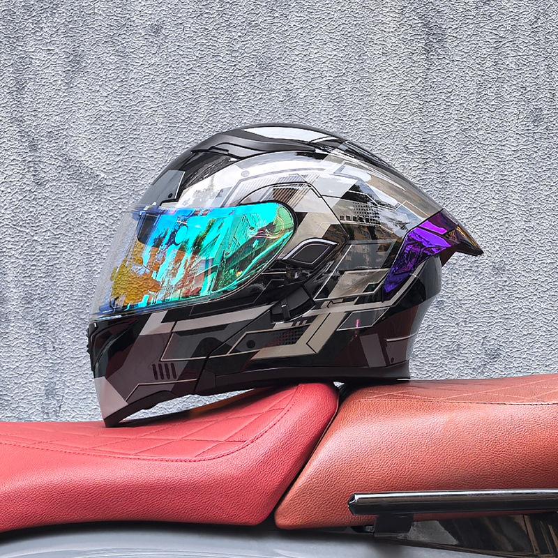 Orz motorcycle helmet peel-off helmet double lens big tail locomotive racing helmet running helmet men and women keep warm in winter