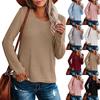 Женская мода повседневный круглый вырез свитер свободный трикотажный топ