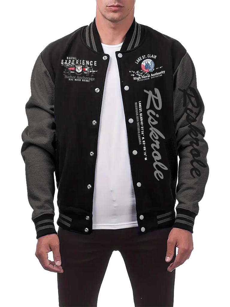Мужская бейсбольная кардиган-куртка с воротником-стойкой и принтом из букв