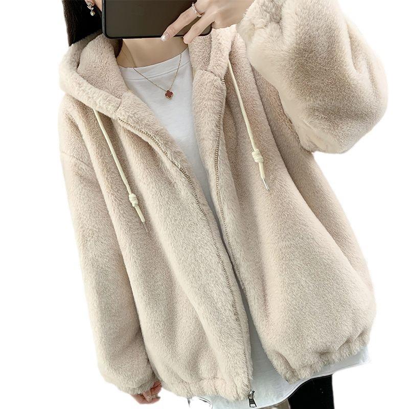 2024 Spring/Fall Women's Double-Sided Plush Fleece Coat with Hood