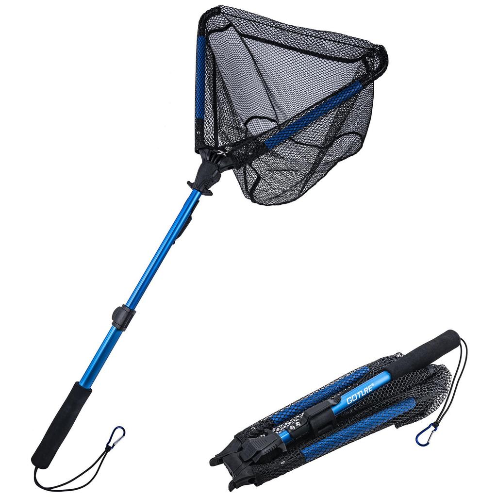 Goture Ball Net Landing Net, Blue, Foldable, Fishing Net, Telescopic Fishing Net, Triangular Net, Fishing Tackle, Adjustable, Fishing Net,