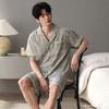 Summer Thin Cotton Pajamas Men's Comfortable Short-sleeve Home Wear Sleepwear Suit Teenagers Leisure Outdoor Can Be Worn Outside
