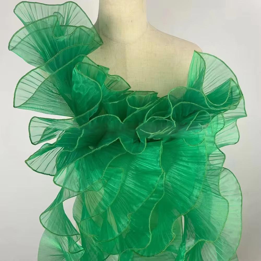 New Glossy Organza Lace Trim Fabric 13cm Wide 2yard Pleated Ruffles Material 3D Wedding Dress Sewing Accessories