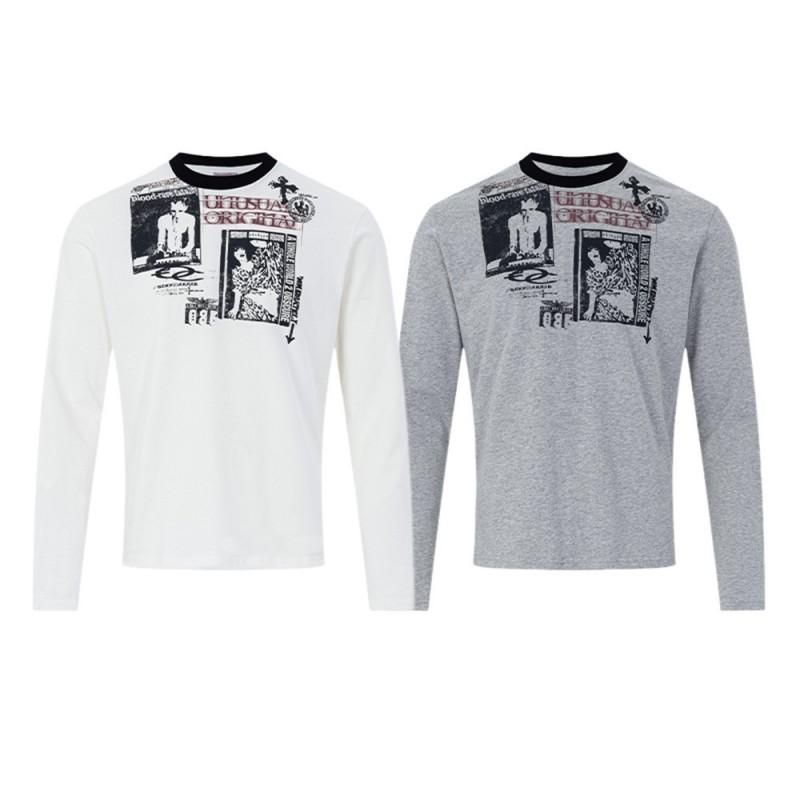 Mens Long Sleeve T Shirt Street Style Graphic Print Casual Cotton Tee Youth