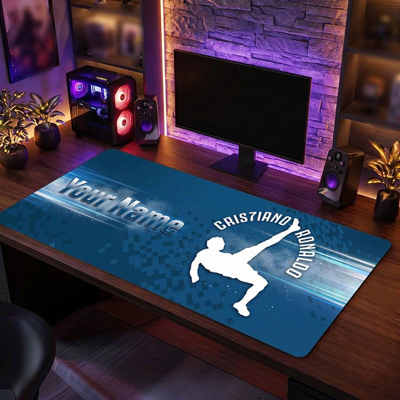 Cristiano Ronaldo Custom Large Mouse Pad, Personalized Name Text Print, Football Logo Non‑Slip Desk Mat Gaming Gift