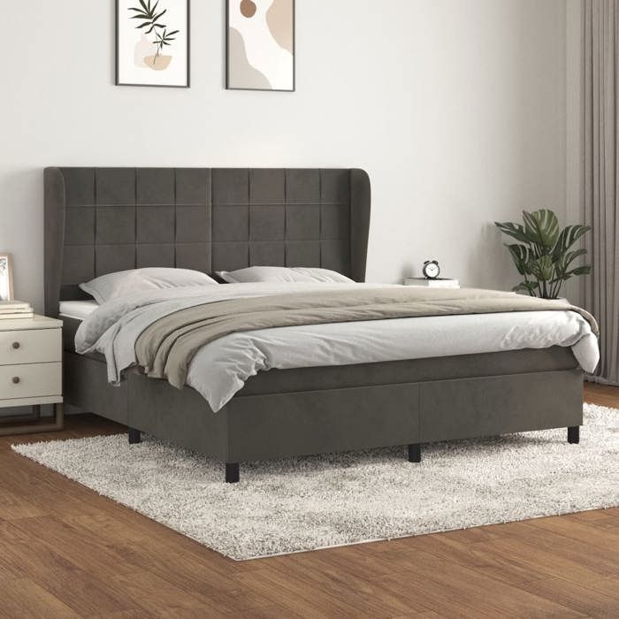 Maison Exclusive - Sommier à lattes de lit et matelas Gris foncé 160x200cm Velours