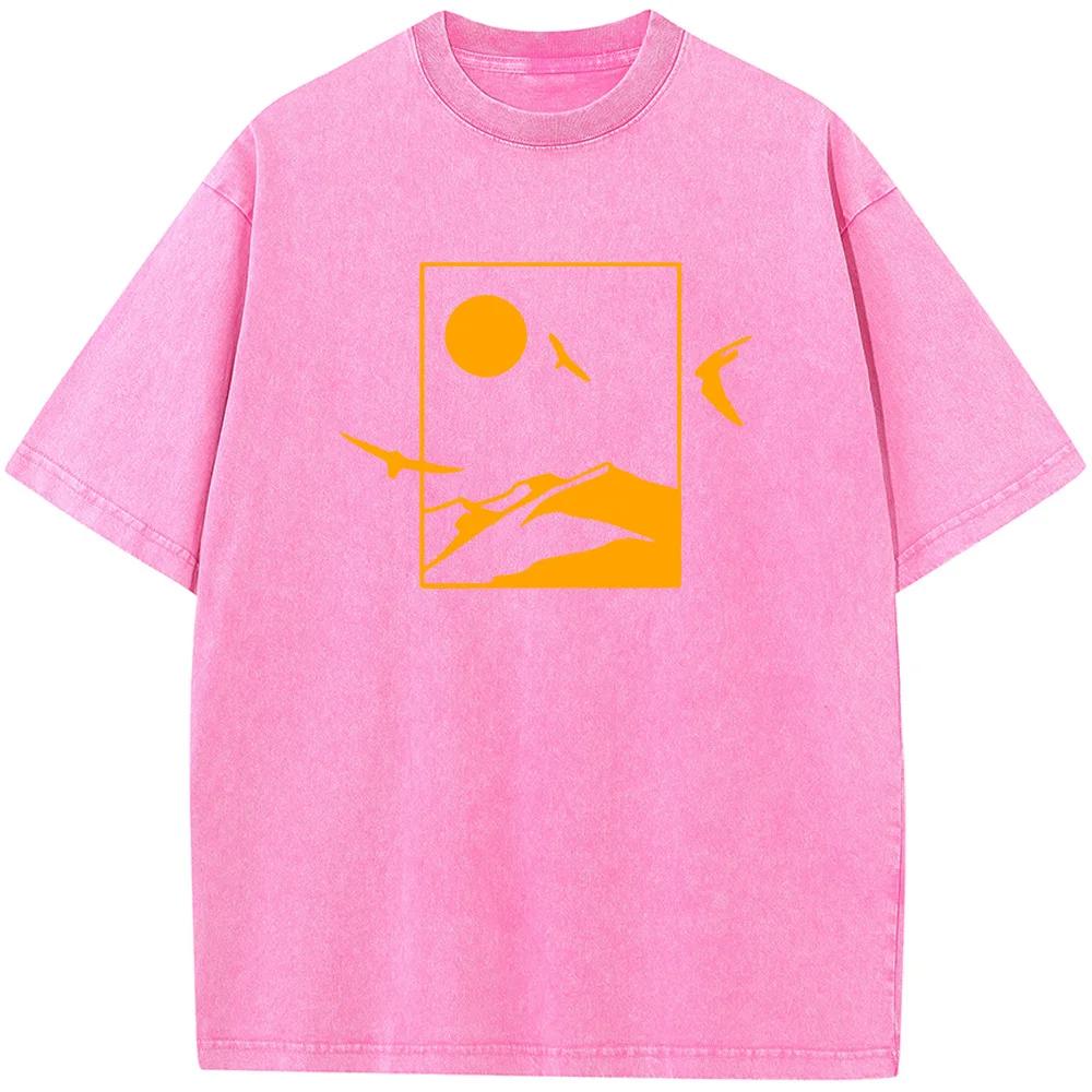 Мужская выбеленная рубашка с геометрическим рисунком в горном стиле, винтажная выбеленная футболка, топы, летние повседневные хлопковые футболки с круглым вырезом, выбеленная футболка