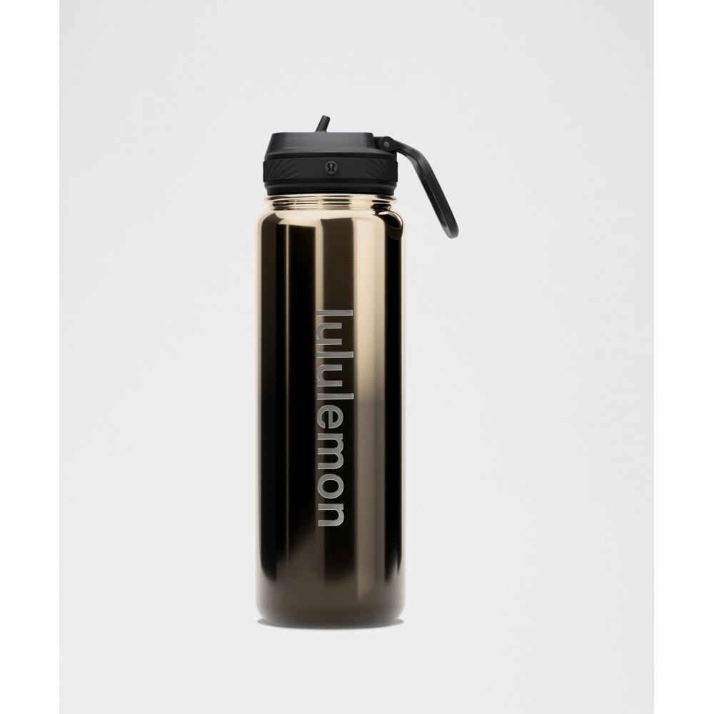 Lululemon Back To Life Sport Bottle 24oz Straw Lid Shine Gunmetal Silver Black