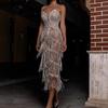 2025 Women's Sequin Spaghetti Strap Tassel Evening Dress - Bodycon Skirt